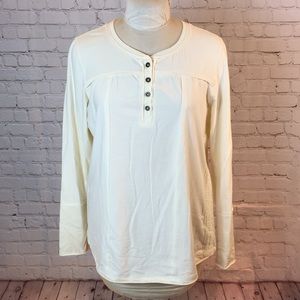 NWT DE Collection cream button pullover top w lace